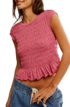 Free People Sylvie Smocked Ruffle Cropped Tee