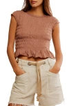 Free People Sylvie Cap Sleeve Smocked Top In Orange