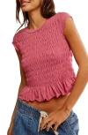 Free People Sylvie Smocked Ruffle Cropped Tee In Soothing Petal