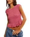 Free People Sylvie Smocked Ruffle Cropped Tee In Soothing Petal