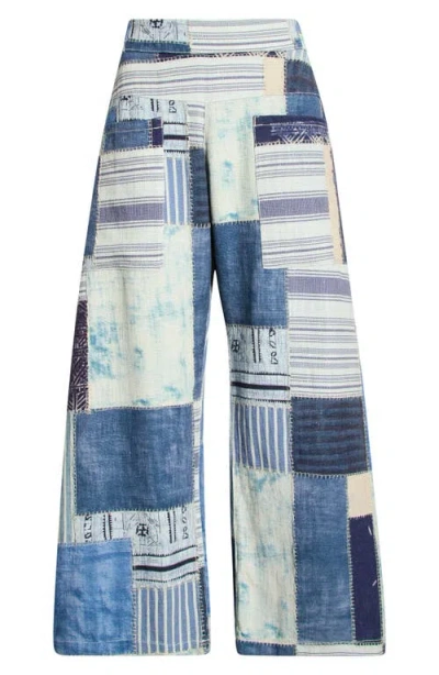 Free People Symphony Patched Wide Leg Jeans In Blue