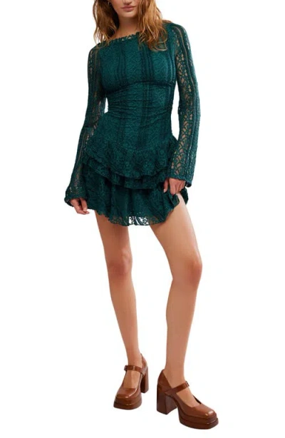 Free People Tabby Lace Long Sleeve Minidress In Green