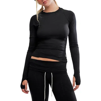 Free People Take Flight Base Layer Cropped T-shirt In Black