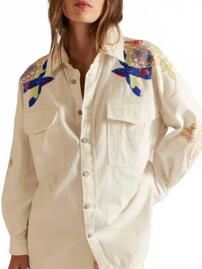 Free People Take Flight Embroidered Shirt In Snow Bell Combo In Neutral