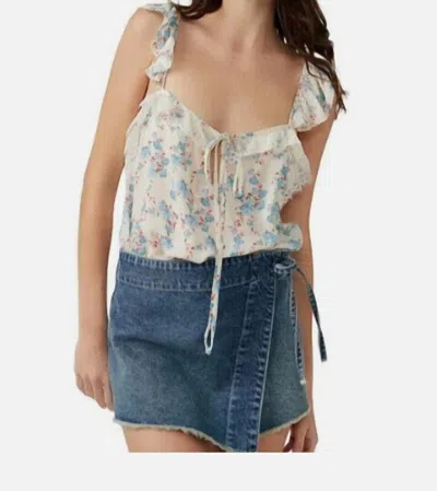 Free People Take It Away Bodysuit In Ivory Blue Floral In Black