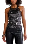 Free People Take Me Away Sequin & Lace Tank In Black