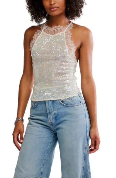 Free People Take Me Away Sequin & Lace Tank In Gray