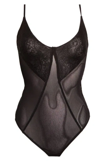 Free People Take My Number Lace & Mesh Bodysuit