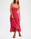 Free People Taking Sides Tiered Cotton Maxi Dress In Rose Bright