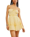 Free People Taking Sides Shirred Tiered Cotton Minidress In Mellow Yellow