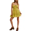 Free People Taking Sides Shirred Tiered Cotton Minidress In Yellow