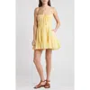 Free People Taking Sides Shirred Tiered Cotton Minidress In Mellow Yellow