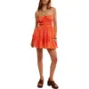 Free People Taking Sides Shirred Tiered Cotton Minidress In Orange