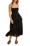 Free People Taking Sides Tiered Cotton Maxi Dress In Black