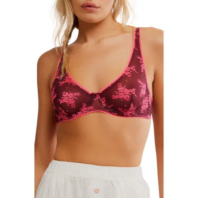 Free People Talk About It Mesh Underwire Bra In Zinfandel Combo
