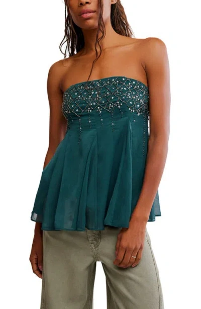 Free People Tara Embellished Tube Top Midnight Mountain In Green