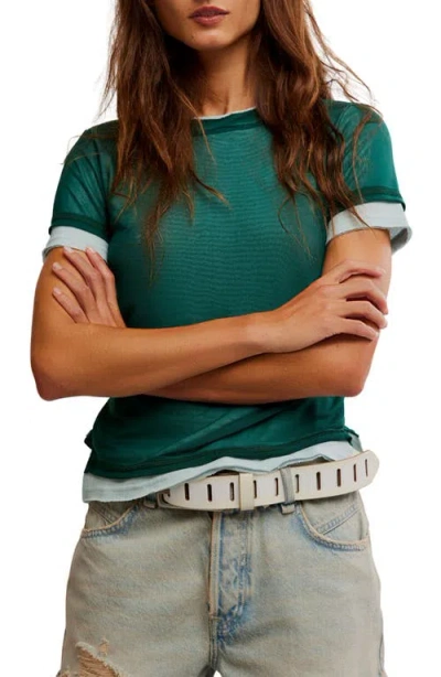 Free People Tasha Layered T-shirt In Icy Lake Combo