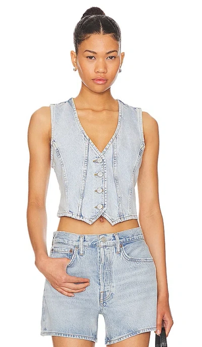 Free People Tate Denim Vest In Denim Blue