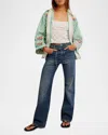 Free People The Bird Embroidered Button-up Shirt In French Green Combo