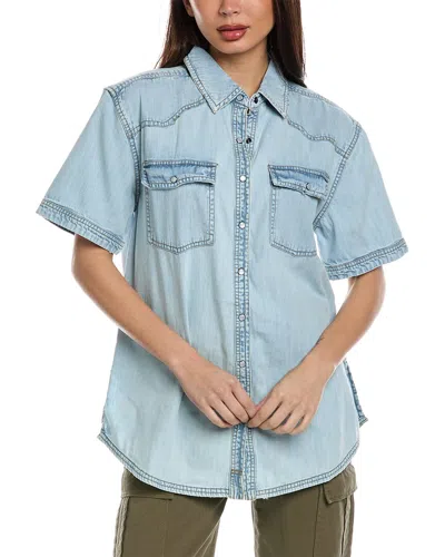 Free People The Short Of It Denim Shirt In Blue