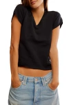 Free People The Tee That Got Away V-neck Cotton T-shirt In Black