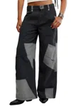 Free People This Or That Patchwork Wide Leg Pants In Black Combo In Multi