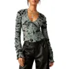 Free People Through The Meadow Ruched Mesh Top In Steel Sea Combo