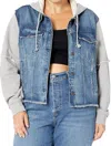 Free People Throwback Denim Knit Jacket In Deep Sea In Gray
