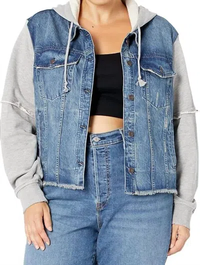 Free People Throwback Denim Knit Jacket In Deep Sea In Gray