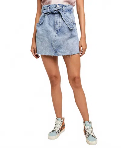 Free People Tie Waist Jean Skirt In Mid Indigo In Blue