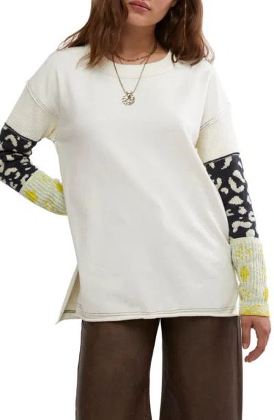Free People Tiger Style Long Sleeve Cotton Blend T-shirt In Beige