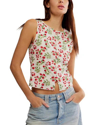 Free People Tilly Button Front Slim Fit Cropped Vest In Antique Ivory Combo