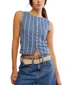 Free People Tilly Button Front Slim Fit Cropped Vest In Navy Combo - Cherry