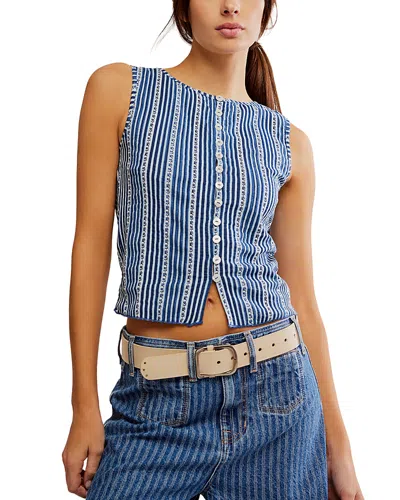 Free People Tilly Button Front Slim Fit Cropped Vest In Navy Combo - Cherry