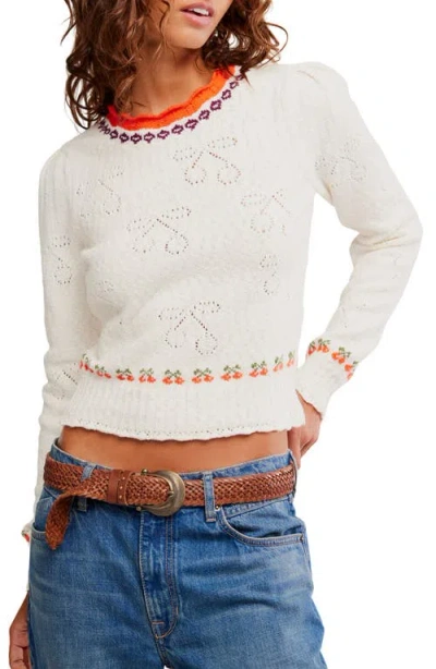 Free People Tilly Cherry Pointelle Knit Crop Sweater In Multi