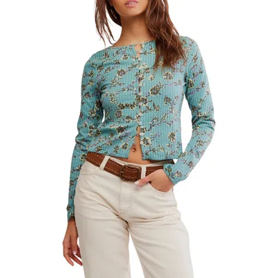 Free People Tilly Cotton Seersucker Cardigan In Mineral Blue Combo