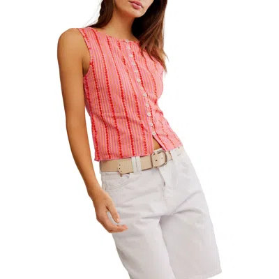 Free People Tilly Printed Button Up Tank Top In Punch Combo- Cherry