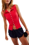 Shop Free People Tilly Rib Button-up Top In Tomato Puree