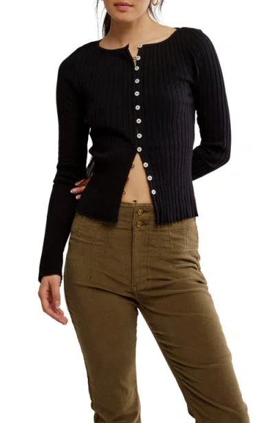 Free People Tilly Rib Long Sleeve Button-up Top In Black