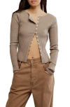 Free People Tilly Rib Long Sleeve Button-up Top In Brown
