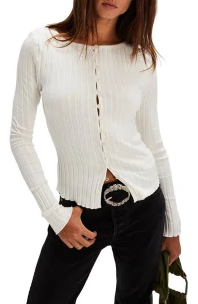 Free People Tilly Rib Long Sleeve Button-up Top In White