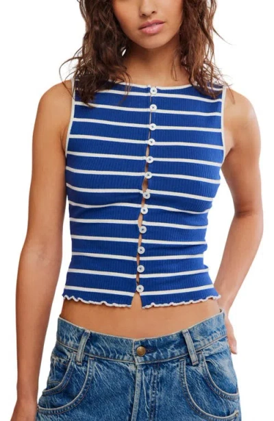 Free People Tilly Stripe Stretch Cotton Rib Tank In Blue