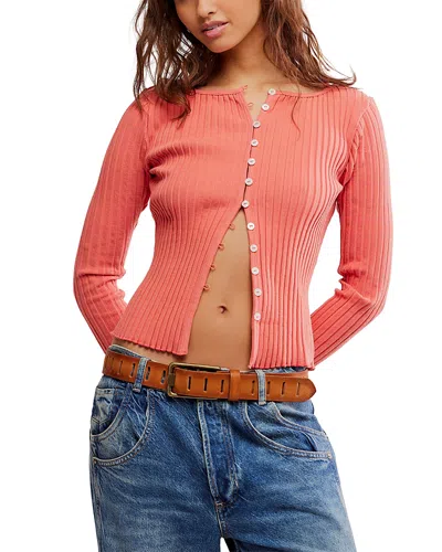 Free People Tilly Rib Long Sleeve Button-up Top In Pink