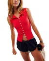 Free People Tilly Rib Button-up Top In Tomato Puree