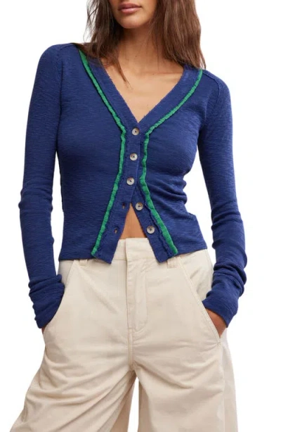 Free People Tipton Raw Edge Button-up Top In Indigo Combo