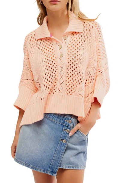 Free People To The Point Open Stitch Polo Jumper In Coral