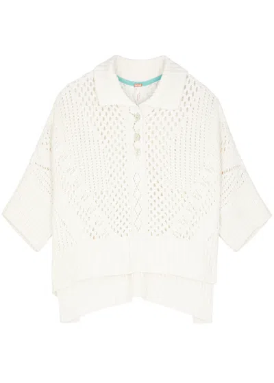 Free People To The Point Pointelle-knit Polo Top In White