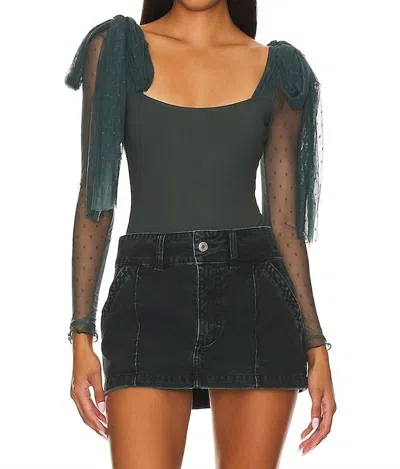 Free People Tongue Tied Mesh Detail Bodysuit In Green Gables