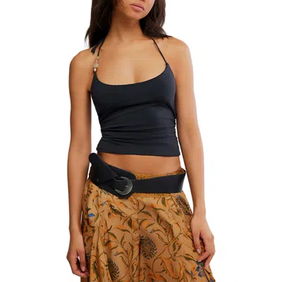 Free People Toni Beaded Ruched Halter Top In Black