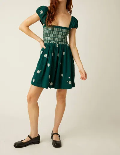 Free People Tory Embroidered Mini Dress In Emerald In Green